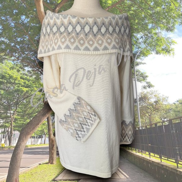 Retro Westport Cowl Off the Shoulder Thick Warm Long Sleeve Bell Sweater - Picture 4 of 12